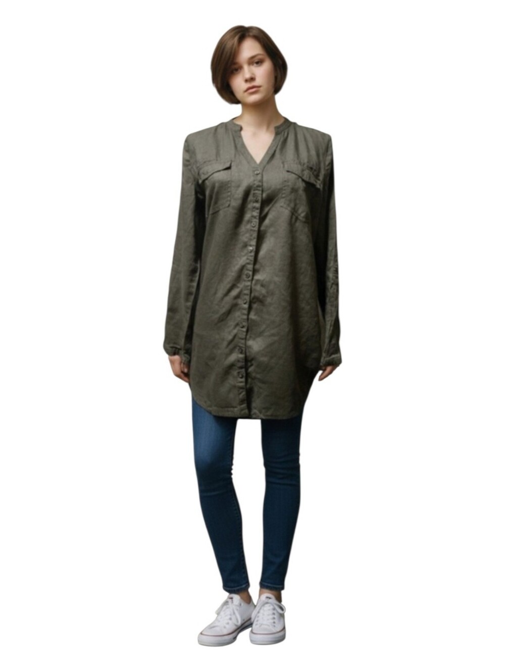 Women’s Olive Green Button-Front Tunic Top
